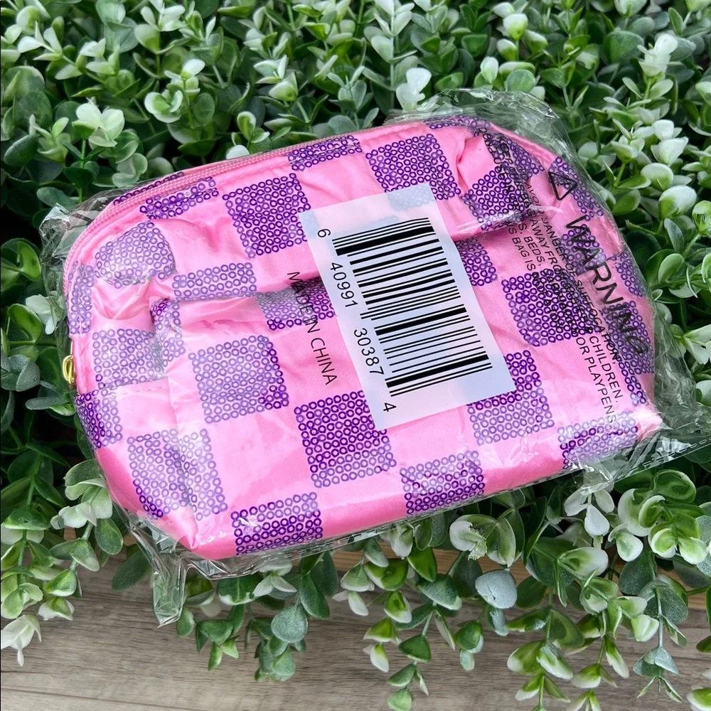 Ulta Beauty Pink and Purple Sequins Check Pattern Cosmetic Pouch Bag